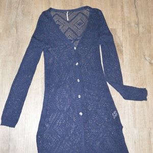 Free People Long Crochet Tunic Sweater